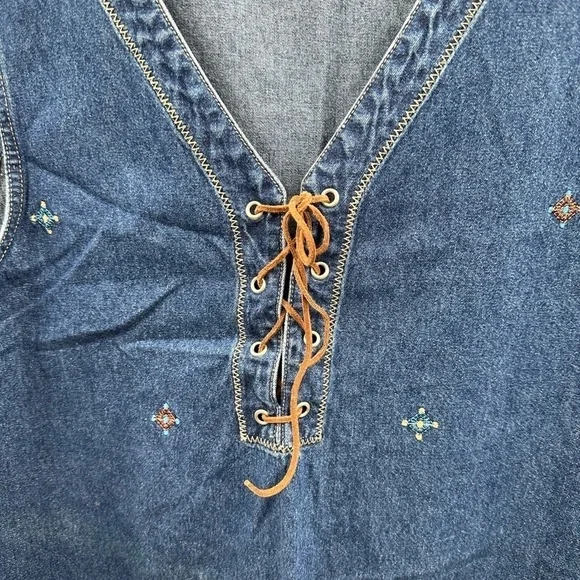 JLNY VINTAGE plus size cotton denim embroidered western sleeveless dress. 2X - Picture 3 of 10